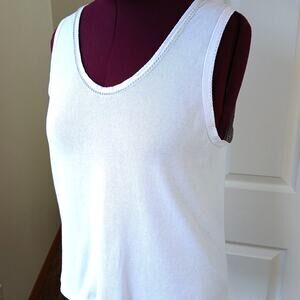 Kleids Classic White Tank Top OS Large rhinestone scoop neck seamless cotton vtg